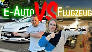 ELEKTROAUTO vs. FLUGZEUG - Wer ist zuerst in Frankfurt?