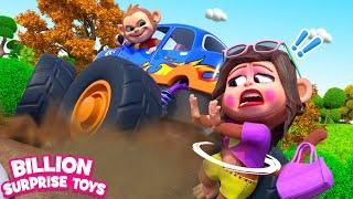 Mischievous Monkey Creates Chaos with Big Monster Truck - Funny Animals Play