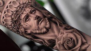 BLACK and GREY JESUS CHRIST TATTOO | TIMELAPSE (Real Time Tattooing)