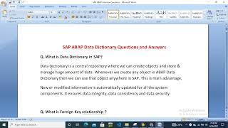 SAP ABAP Data Dictionary Interview Questions | 100% Useful Video | SAP ABAP Interview Questions