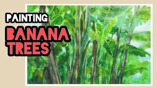 cara melukis pohon pisang | PAINTING BANANA TREES | cara menggambar pohon | painting for beginners