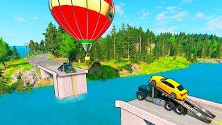 Cars vs Ramp Truck - Broken Bridge Deep Water #2 | BeamNG Drive | BimTestCrash