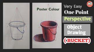 How To Draw Bucket / One Point Perspective Object Drawing In Poster Colour