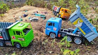 Truk tronton pasir angkut harta karun mobil mobilan, Mobil box, Excavator, Diecast truk crane, Robot