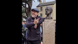 Bill Bailey unveils bronze bust of Alfred Russel Wallace in Usk, Wales on 6th November 2021.