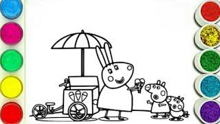 Draw and Color Peppa Pig Eating Ice- Cream  Drawing for Children's