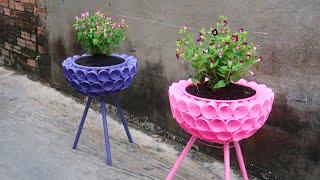 Unique & Beautiful, Recycling plastic bottles in Flower Pots for Small Garden