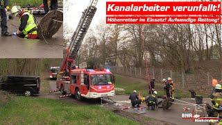 [KANALARBEITER ABGESTÜRZT!] Höhenretter der Essener Feuerwehr retten Arbeiter aus acht Metern Tiefe!