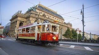 HISTORICAL TRAMS. Walking tour of Prague, Czech Republic.