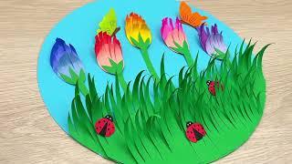 DIY Tulip garden paper scene | Spring season  apper scenery | Spring paper collage ideas