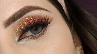 SHINY Red and Golden Glitter Eye Makeup TUTORIAL! | Shani Beauty