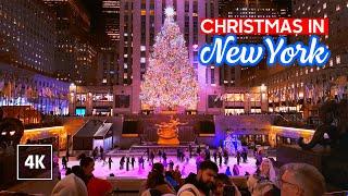 NEW YORK Christmas Night Walk   Holiday Season in Manhattan Walking Tour 4K