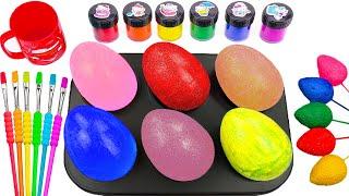 Satisfying Video l How to Make Super Rainbow EGGS from Mixing Glitter Slime & Lollipops Cutting ASMR