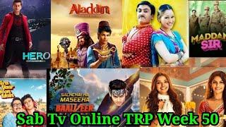 Online TRP of SAB TV all Shows Week 50 Aladdin Hero Balveer Returns Madam Sir TMKOC KatelalSons TYHM