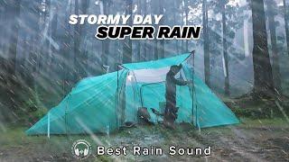  HIGH INTENSITY RAINSTORM! Solo Camping in Heavy Rain & Thunderstorms (JUMBO TENT CAMPING)