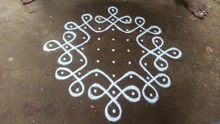 9 x 1 dots elegant traditional simple kambi kolam | sikku kolam | SathyaSelva Arts