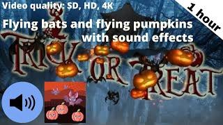 Trick or treat | Flying bats, flying pumpkins with sound effects | 1 hour of Halloween ambience