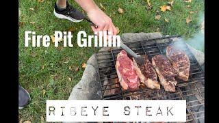 Easy Way To Grill Ribeye Steak On Open Flame Fire Pit Backyard Style !
