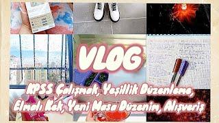 VLOG: KPSS Çalışmak/Yeşillik Düzenleme/Elmalı Kek/Yeni Masa Düzenim/Alışveriş ️🫧️🫶