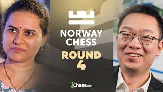 Norway Chess 2025! Magnus v. Arjun & Fabiano v. Gukesh! Leader Humpy Faces Ju! Rd 4